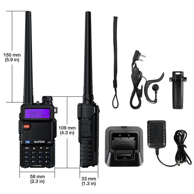 Baofeng UV-5G Pro size and package content 