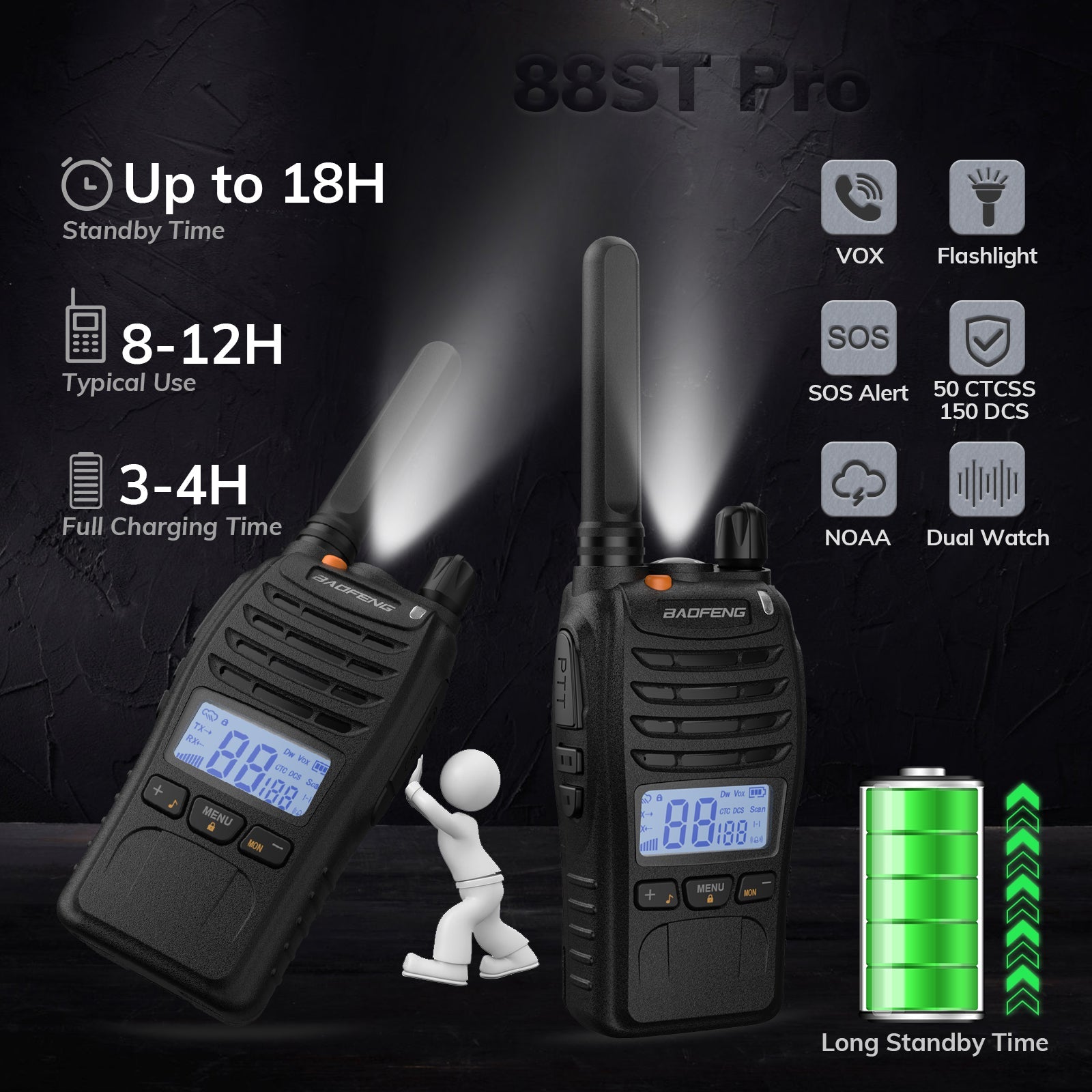 BAOFENG BF-88ST Walkie Talkies for Adults Long Range - 4 Pack, Portable Two  Way Radio with Hands Free VOX USB Charging, Rechargeable Radios Walkie