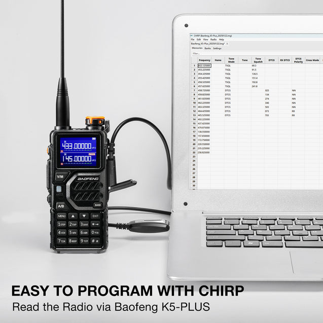 K5 Plus easy to program with Chirp