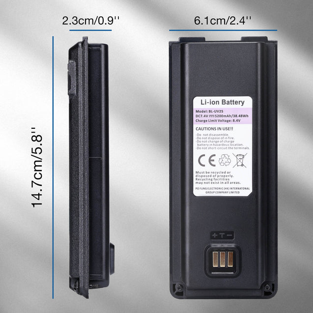 Size for the Baofeng UV-25 original battery