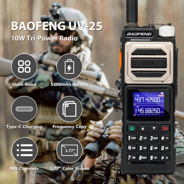 UV-25 10W Tri-Power Radio total functions banner